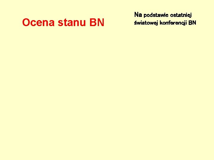 Ocena stanu BN Na podstawie ostatniej światowej konferencji BN 