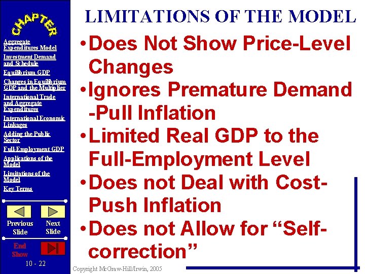 LIMITATIONS OF THE MODEL Aggregate Expenditures Model Investment Demand Schedule Equilibrium GDP Changes in