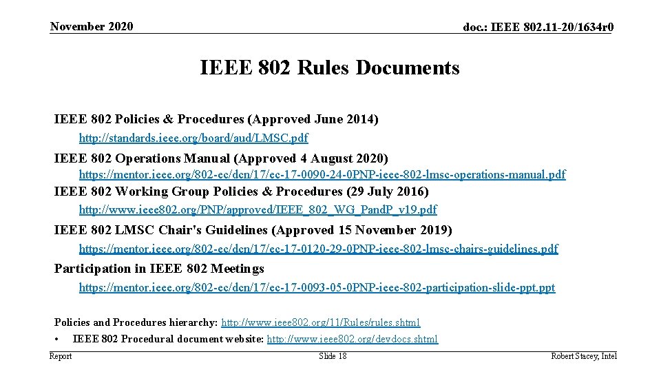 November 2020 doc. : IEEE 802. 11 -20/1634 r 0 IEEE 802 Rules Documents