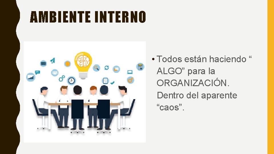 AMBIENTE INTERNO • Todos están haciendo “ ALGO” para la ORGANIZACIÓN. Dentro del aparente