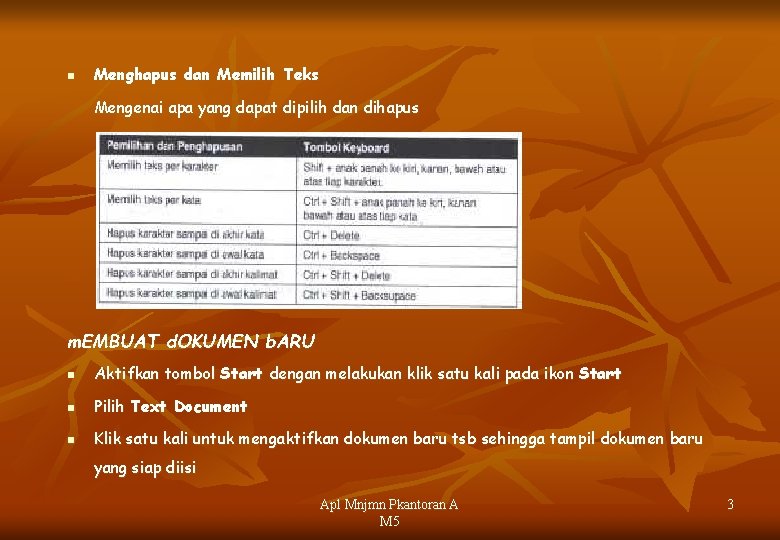 n Menghapus dan Memilih Teks Mengenai apa yang dapat dipilih dan dihapus m. EMBUAT