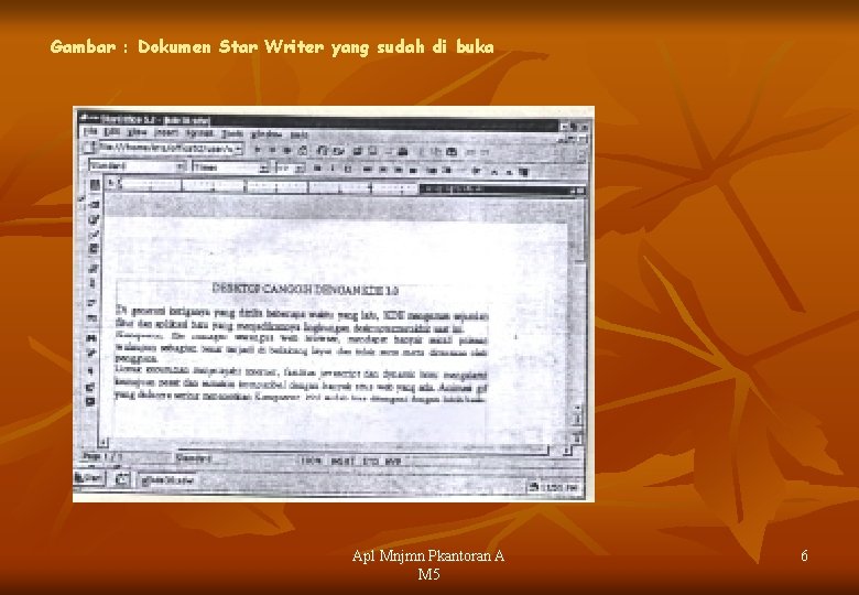 Gambar : Dokumen Star Writer yang sudah di buka Apl Mnjmn Pkantoran A M
