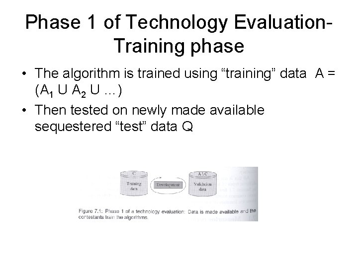 Phase 1 of Technology Evaluation. Training phase • The algorithm is trained using “training”