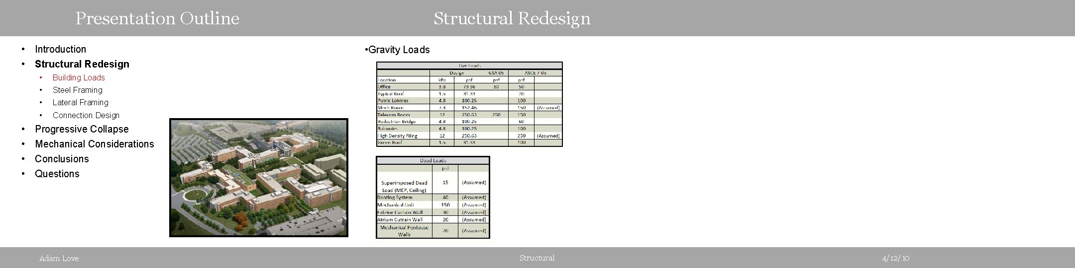 Presentation Outline • Introduction • Structural Redesign • • • Building Loads • Steel