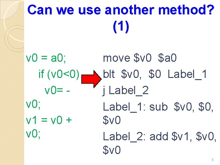 Can we use another method? (1) v 0 = a 0; if (v 0<0)