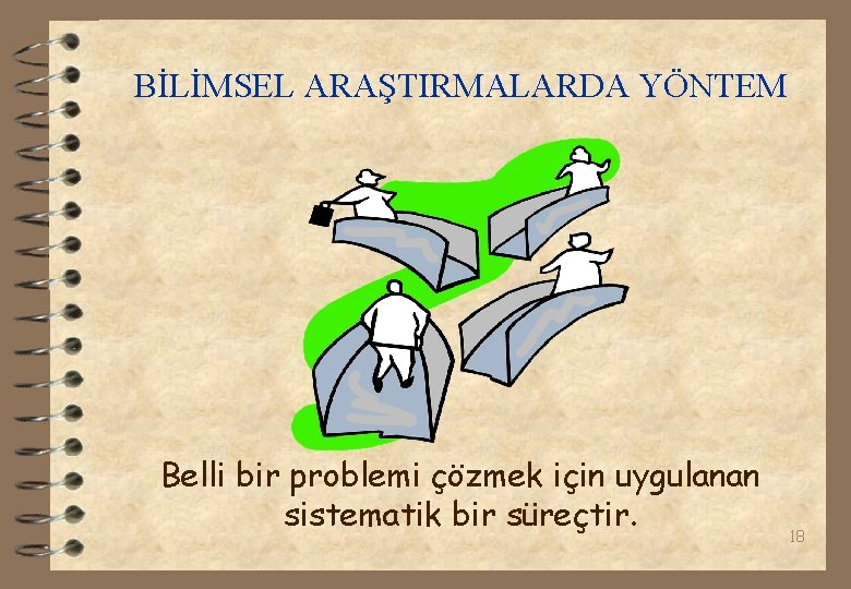 BİLİMSEL ARAŞTIRMALARDA YÖNTEM Belli bir problemi çözmek için uygulanan sistematik bir süreçtir. 18 