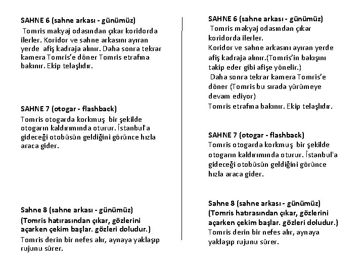 SAHNE 6 (sahne arkası - günümüz) Tomris makyaj odasından çıkar koridorda ilerler. Koridor ve