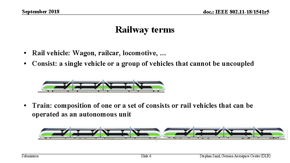 September 2018 doc. : IEEE 802. 11 -18/1541 r 5 Railway terms • Rail