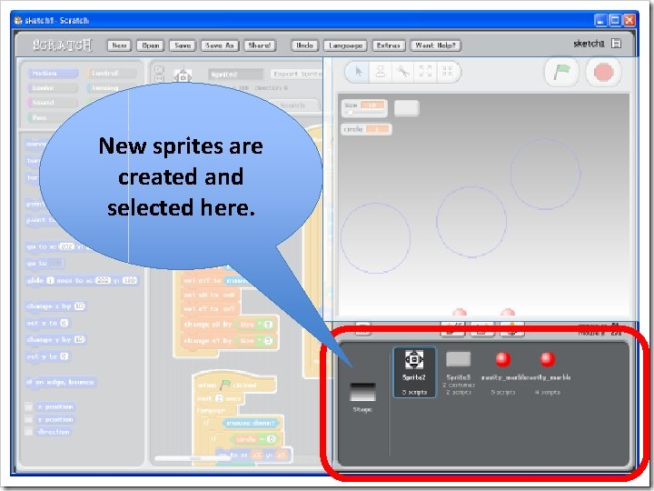 New sprites are created and selected here. 
