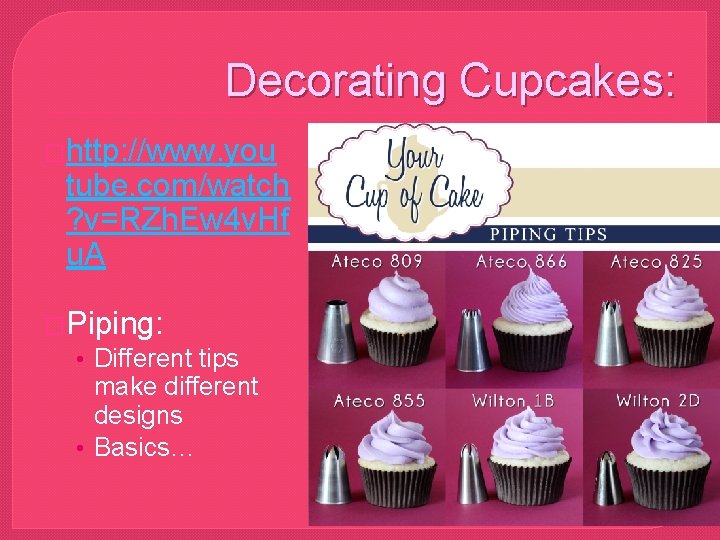 Decorating Cupcakes: �http: //www. you tube. com/watch ? v=RZh. Ew 4 v. Hf u.