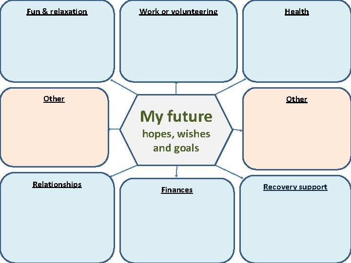 Fun & relaxation Work or volunteering Other Health Other My future hopes, wishes and