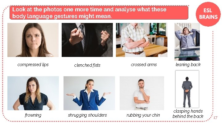 Look at the photos one more time and analyse what these body language gestures