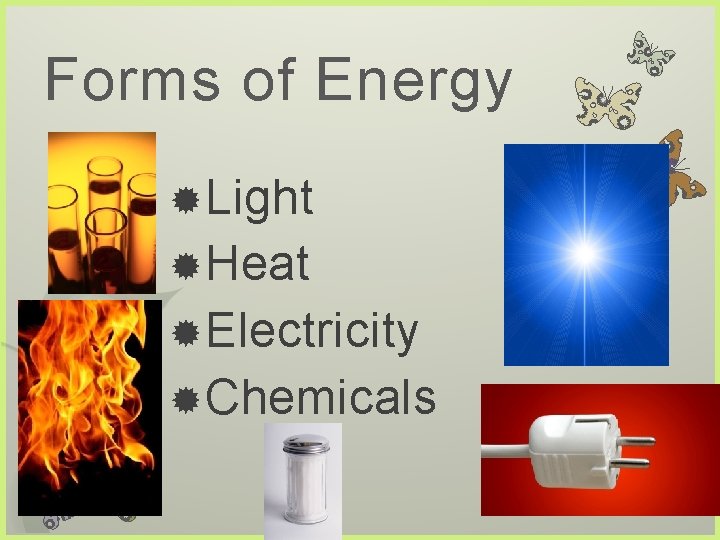 Forms of Energy Light Heat Electricity Chemicals 
