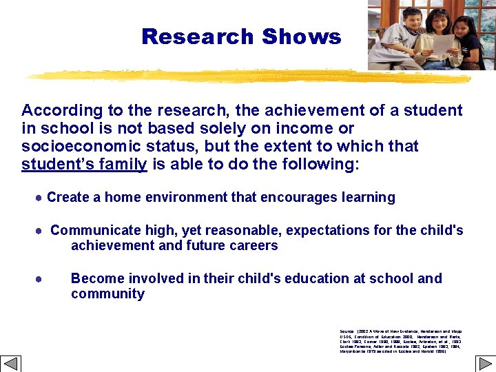 Research Shows According to the research, the achievement of a student in school is