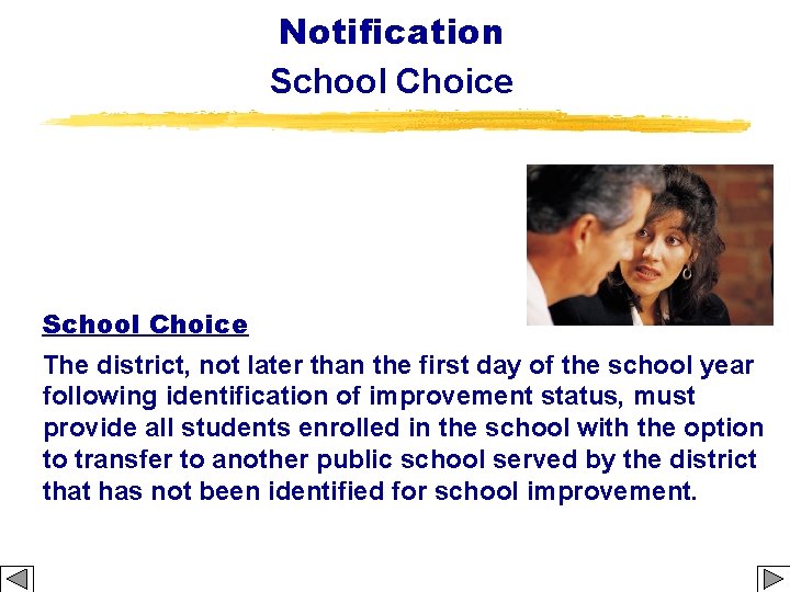 Notification School Choice The district, not later than the first day of the school