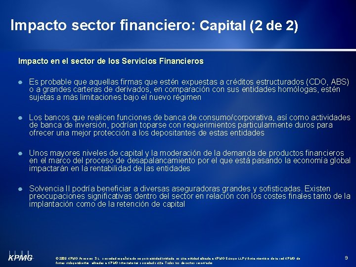 Impacto sector financiero: Capital (2 de 2) Impacto en el sector de los Servicios
