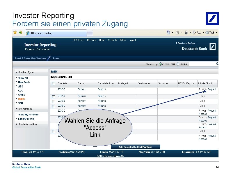 Investor Reporting Fordern sie einen privaten Zugang Wählen Sie die Anfrage "Access" Link Deutsche