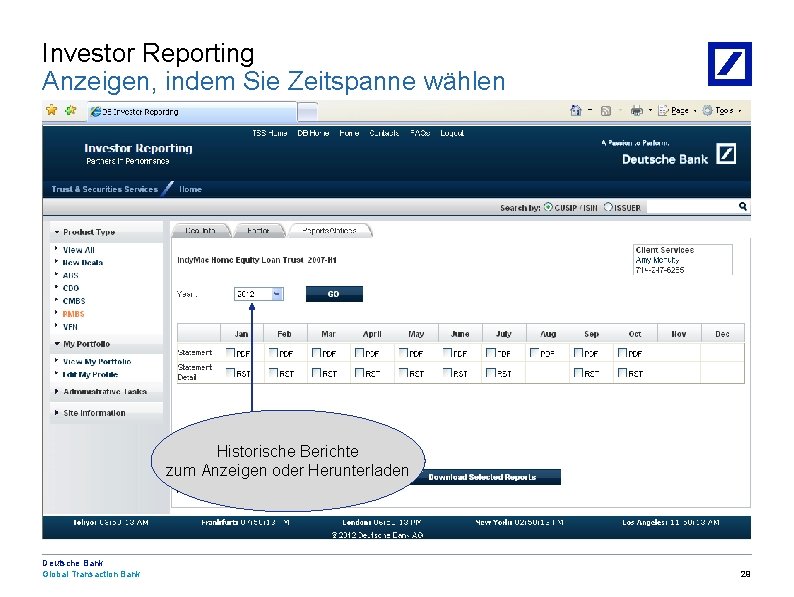 Investor Reporting Anzeigen, indem Sie Zeitspanne wählen Historische Berichte zum Anzeigen oder Herunterladen Deutsche