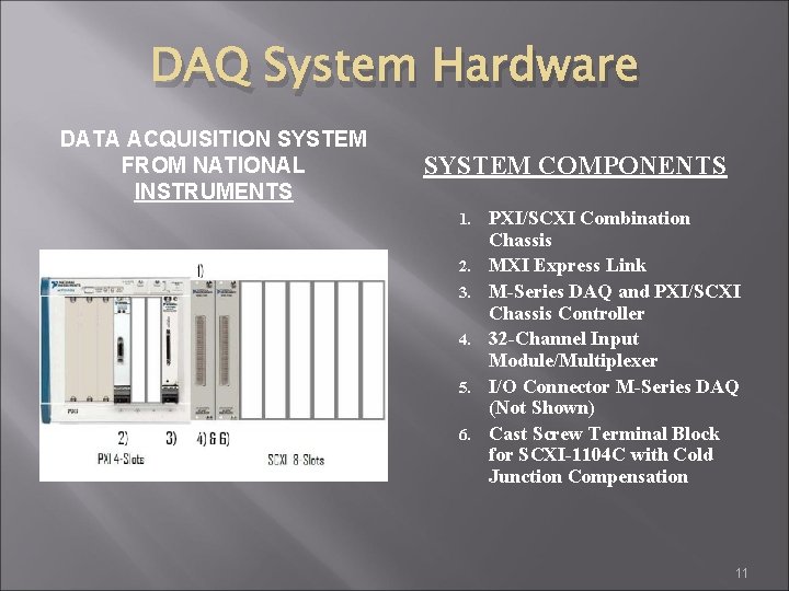 DAQ System Hardware DATA ACQUISITION SYSTEM FROM NATIONAL INSTRUMENTS SYSTEM COMPONENTS 1. 2. 3.
