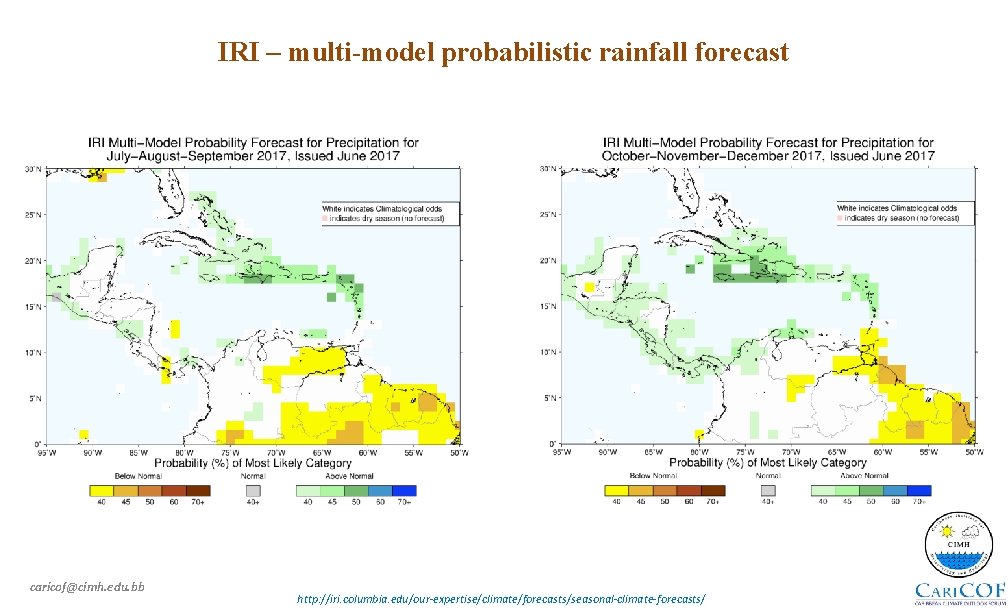 IRI – multi-model probabilistic rainfall forecast caricof@cimh. edu. bb http: //iri. columbia. edu/our-expertise/climate/forecasts/seasonal-climate-forecasts/ 
