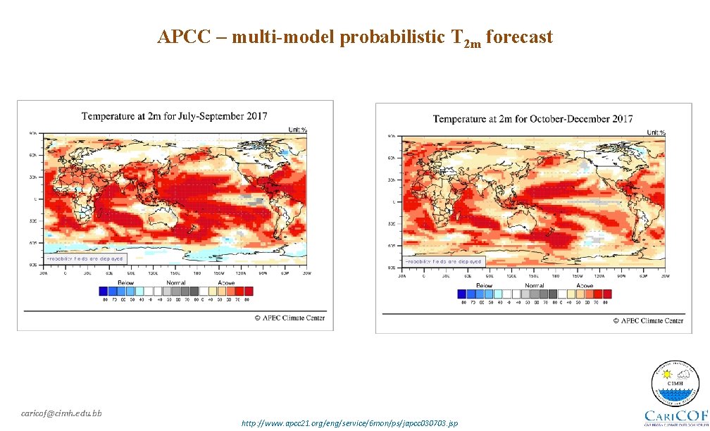APCC – multi-model probabilistic T 2 m forecast caricof@cimh. edu. bb http: //www. apcc