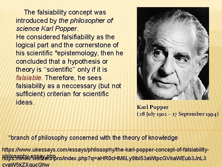 The falsiability concept was introduced by the philosopher of science Karl Popper. He considered