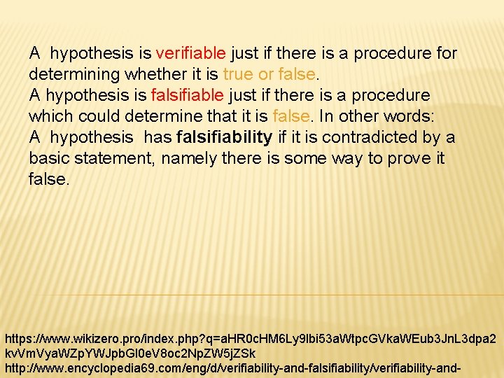 A hypothesis is verifiable just if there is a procedure for determining whether it