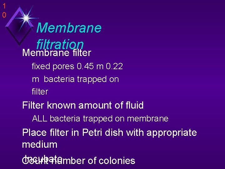 1 0 Membrane filtration Membrane filter fixed pores 0. 45 m 0. 22 m