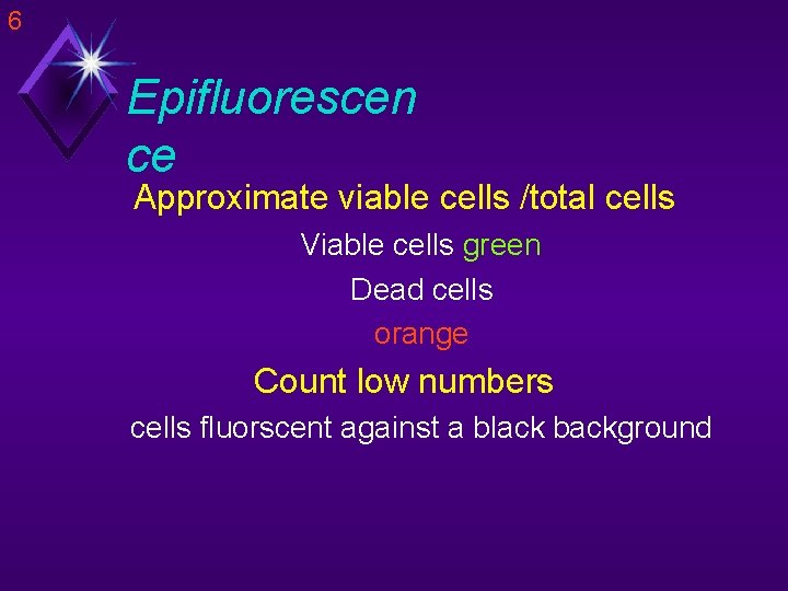 6 Epifluorescen ce Approximate viable cells /total cells Viable cells green Dead cells orange