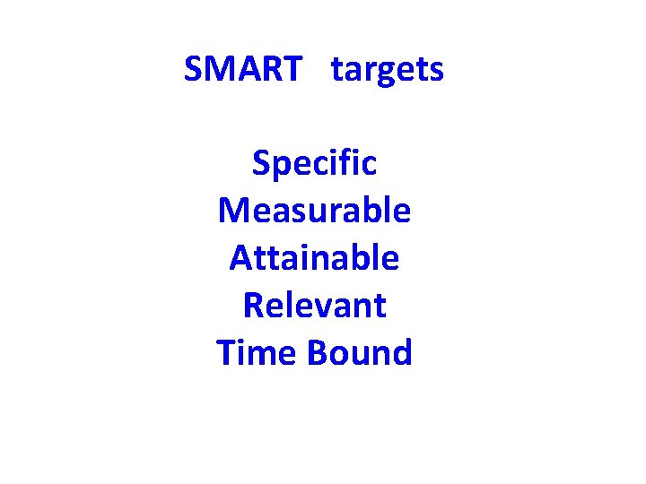 SMART targets Specific Measurable Attainable Relevant Time Bound 