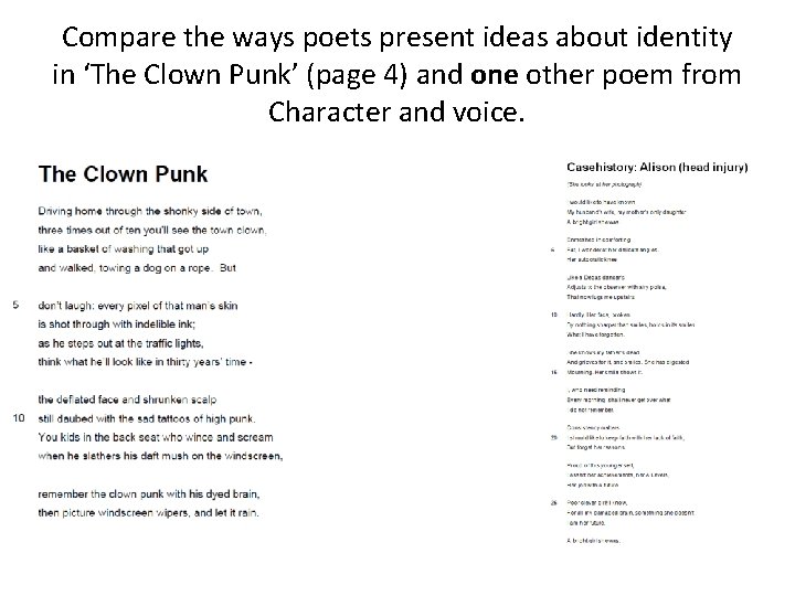 Compare the ways poets present ideas about identity in ‘The Clown Punk’ (page 4)