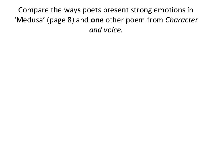 Compare the ways poets present strong emotions in ‘Medusa’ (page 8) and one other