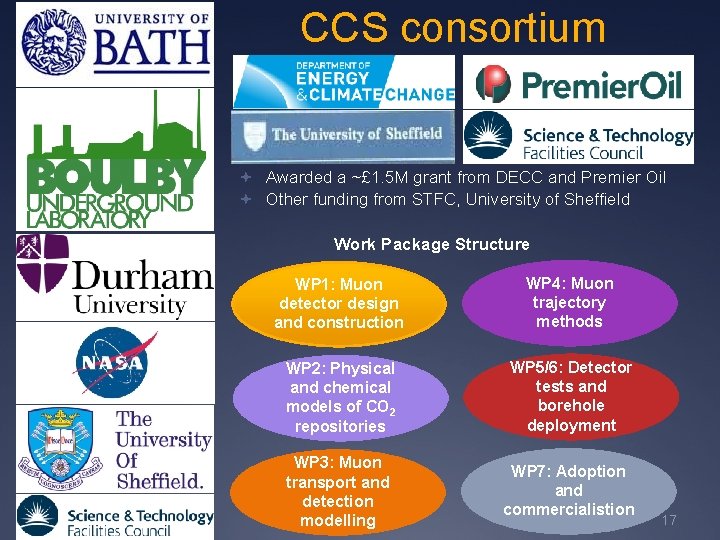 CCS consortium Awarded a ~£ 1. 5 M grant from DECC and Premier Oil