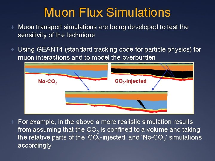 Muon Flux Simulations Muon transport simulations are being developed to test the sensitivity of