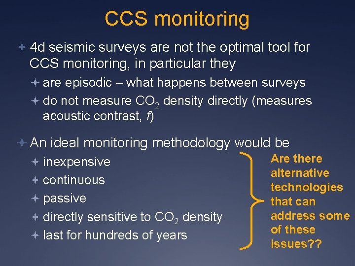 CCS monitoring 4 d seismic surveys are not the optimal tool for CCS monitoring,