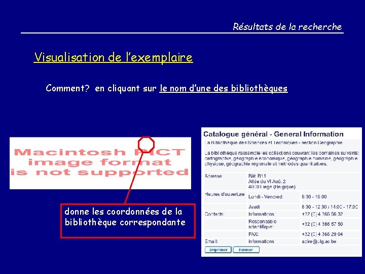 Résultats de la recherche Visualisation de l’exemplaire Comment? en cliquant sur le nom d’une