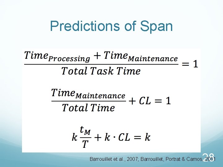 Predictions of Span 28 Barrouillet et al. , 2007; Barrouillet, Portrat & Camos, 2011