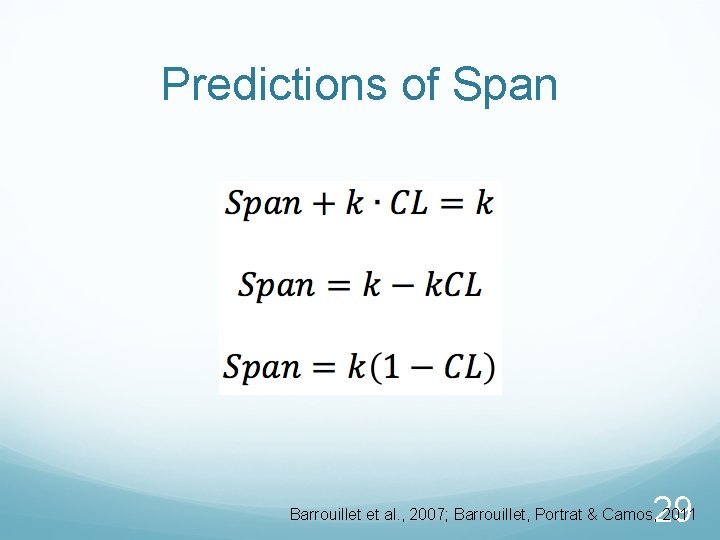 Predictions of Span 29 Barrouillet et al. , 2007; Barrouillet, Portrat & Camos, 2011