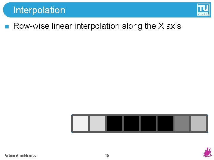 Interpolation Row-wise linear interpolation along the X axis Artem Amirkhanov 15 