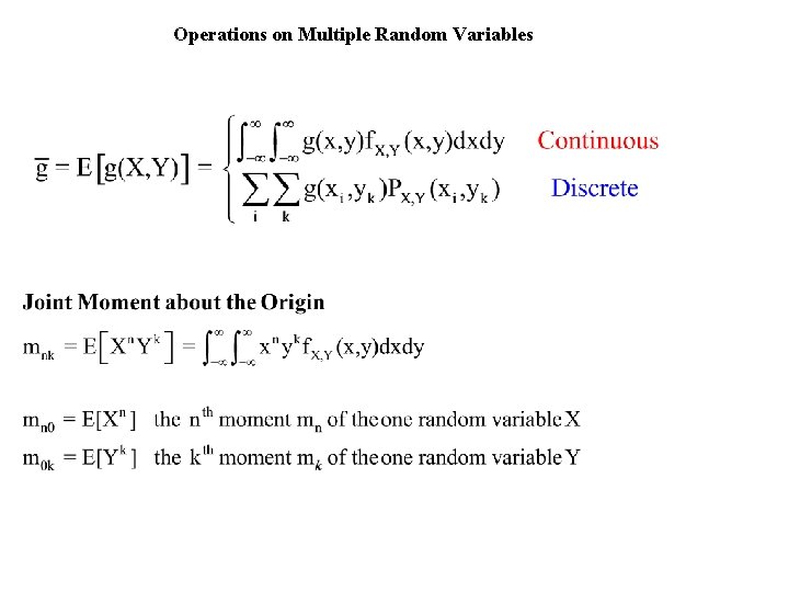 Operations on Multiple Random Variables Operations on Multiple Random Variables