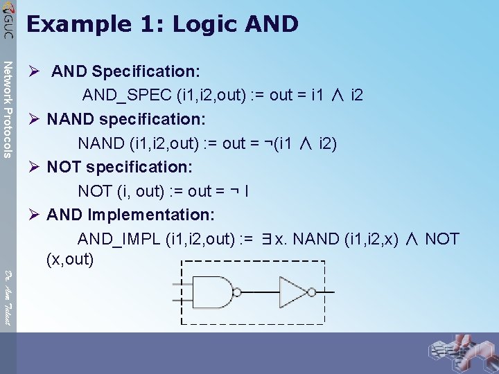 Example 1: Logic AND Network Protocols Ø AND Specification: AND_SPEC (i 1, i 2,