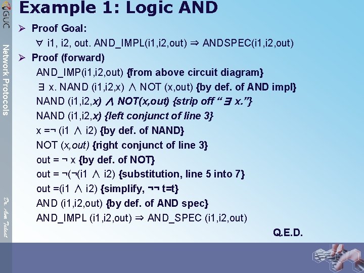 Example 1: Logic AND Network Protocols Dr. Amr Talaat Ø Proof Goal: ∀ i