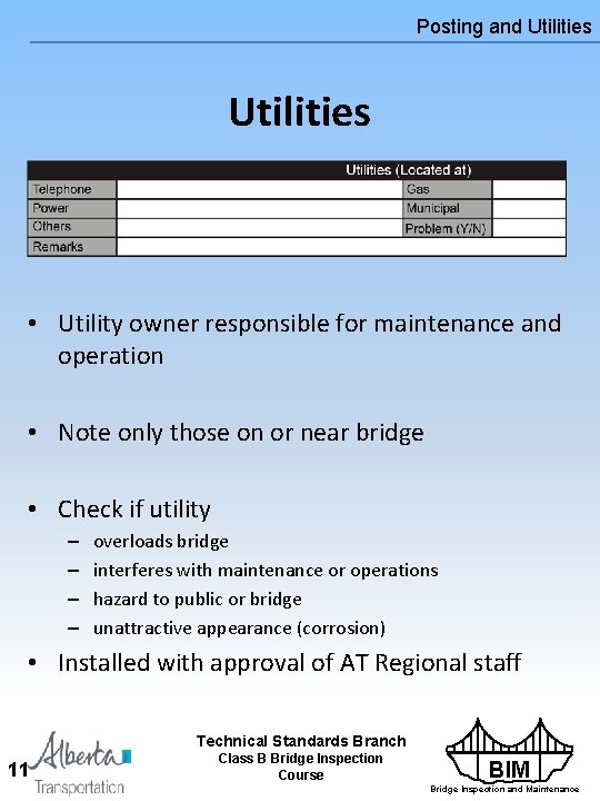 Posting and Utilities • Utility owner responsible for maintenance and operation • Note only
