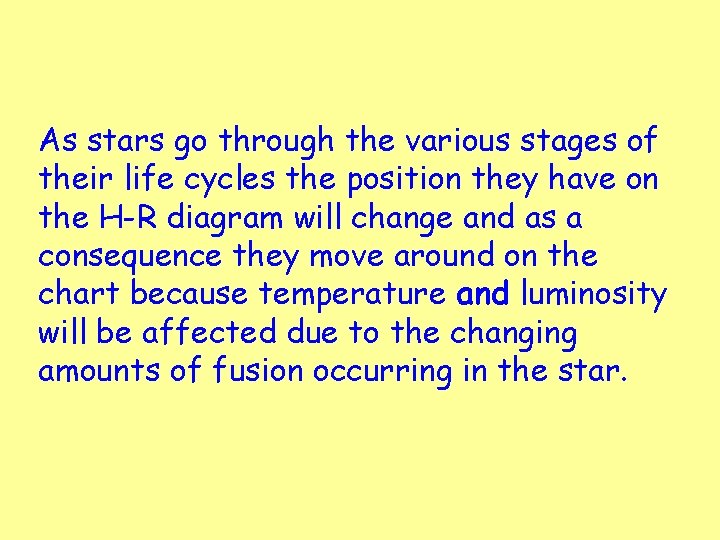 As stars go through the various stages of their life cycles the position they