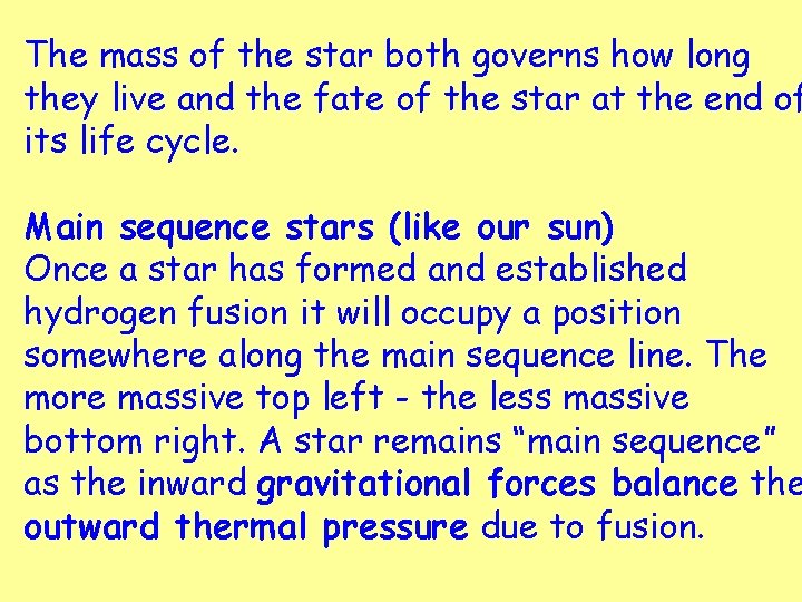 The mass of the star both governs how long they live and the fate