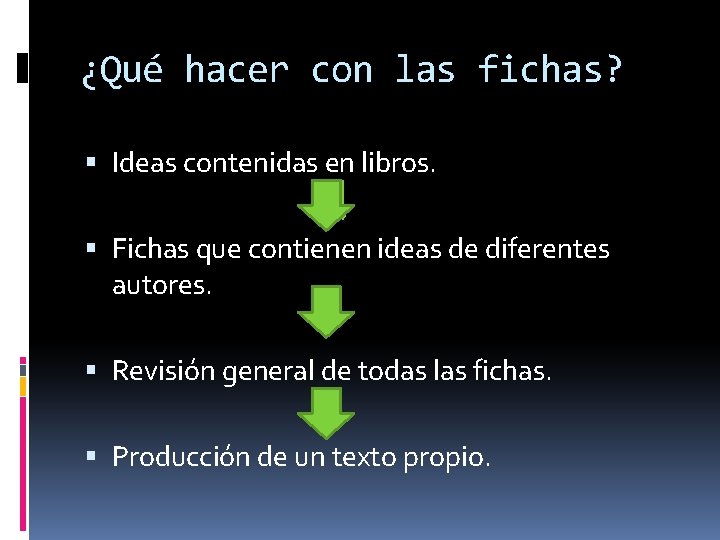 ¿Qué hacer con las fichas? Ideas contenidas en libros. Fichas que contienen ideas de