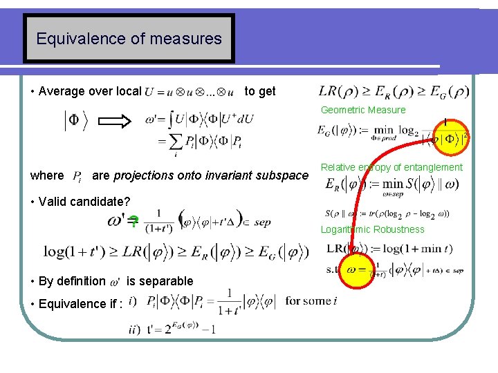 Equivalence of measures • Average over local to get Geometric Measure where are projections