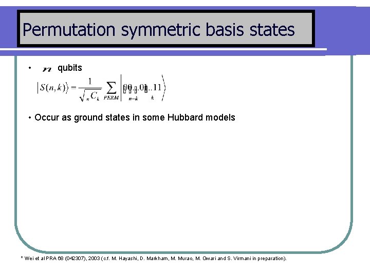 Permutation symmetric basis states • qubits • Occur as ground states in some Hubbard