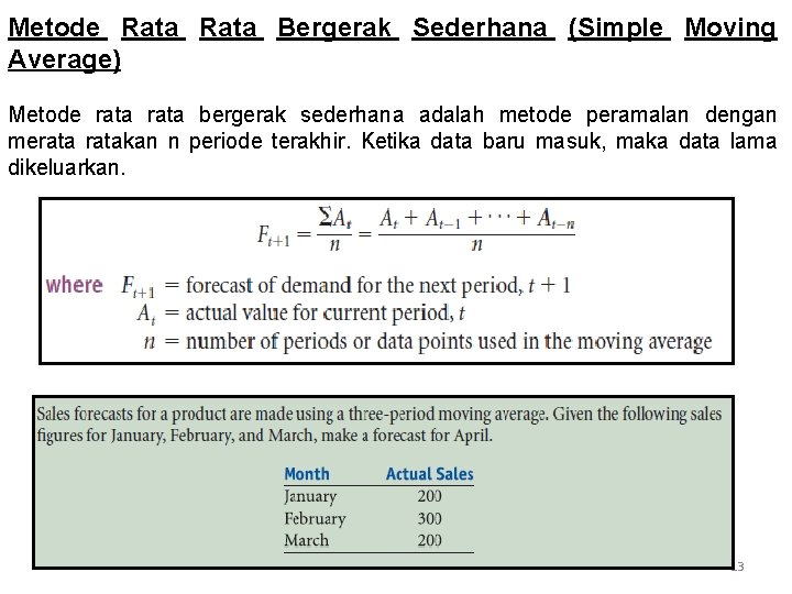 Metode Rata Bergerak Sederhana (Simple Moving Average) Metode rata bergerak sederhana adalah metode peramalan
