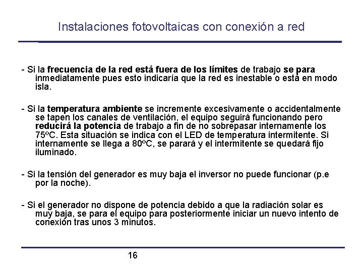 Instalaciones fotovoltaicas conexión a red - Si la frecuencia de la red está fuera